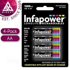 Infapower Long Life Rechargeable AA Ni-MH Batteries 1300mAh│Pack Of 4│B003│InUK 9.93 per battery