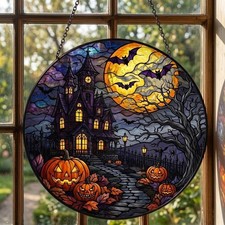 Halloween Haunted House Stained Glass Suncatc...
