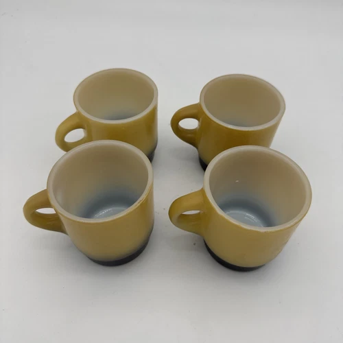 4 Vintage Fire King Anchor Hocking Stackable Mugs Yellow and Black Ombré