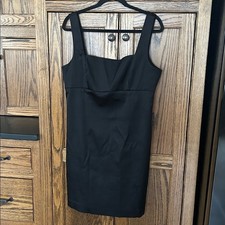 Laundry by Shelli Segal Black Satin Cocktail Dress Square Neck Women's 16