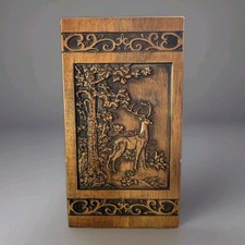 Large Wooden Cremation Urn for Human Ashes, Carved Deer, XL- 250lbs
