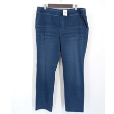 Pure Jill Indigo Denim Knit Pants Jeans Womens Large Pull On Straight Fleece New