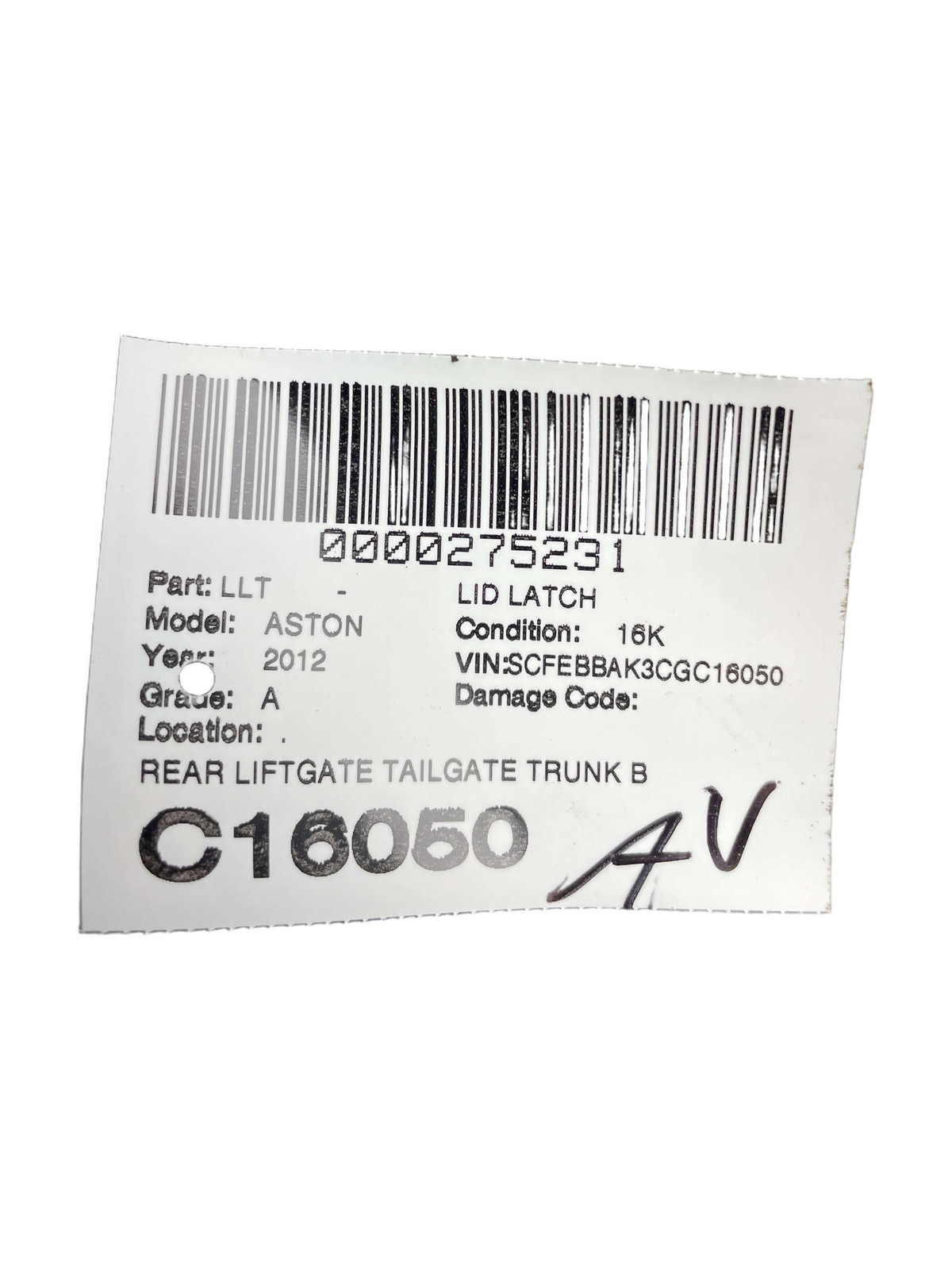 Aston Martin V8 Vantage 2006-2018 Rear Trunk latch
