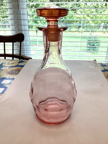 Pink Depression Glass decanter with stopper