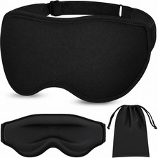 3D Sleep Mask for Men Women Light Blocking Eye Mask Adjustable Travel Black