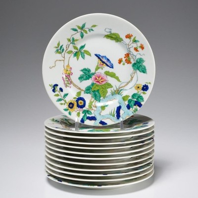 Royal Limoges Paradis Blue Morning Glory Bread Appetizer Plates 12pc Lot 6.25''