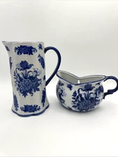 Lot Of 2 Porcelain Cobalt Blue And White Wall Pockets. Pitcher Vase Style