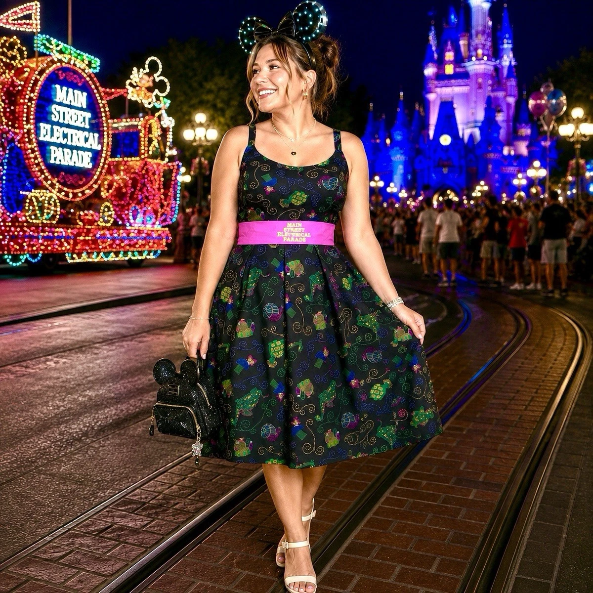 disney ladies dresses Womens Minnie Mouse Graphic Striped Short Sleeve Dress Family Couple Matching Set, Adult Unisex, Size: Womens: Medium Old World charm is captured in this peasant dress with allover Pinocchio Party Like Mickey And Minnie