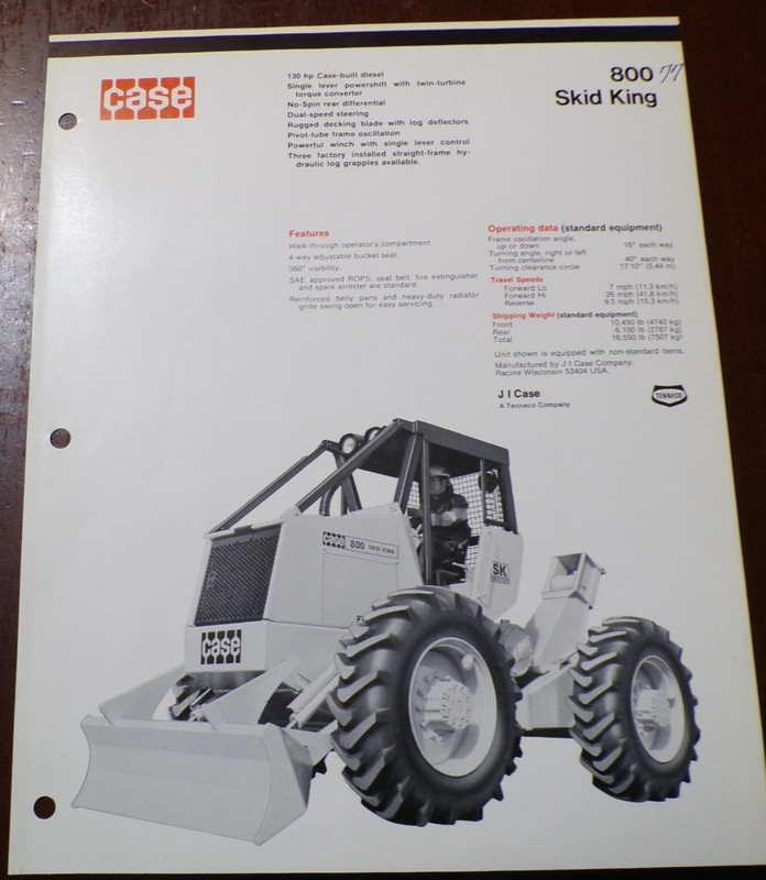 Case 800 Skid King Skidder Sales/Specifications Brochure 1972