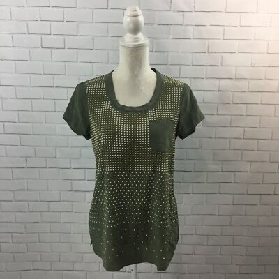 Per Se Sage Green and Gold Studded 100% Silk Blouse w/ Breast Pocket US size 6