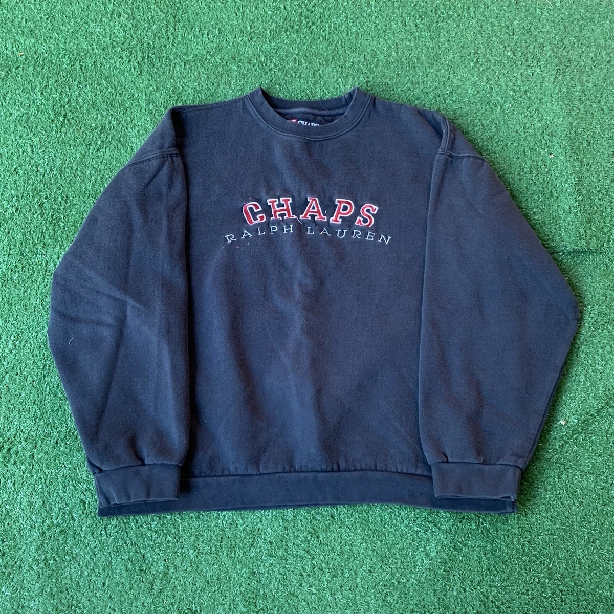Sz L- Vintage 90's Chaps Ralph Lauren embroidered spell-out sweatshirt mens  navy | eBay