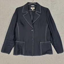 Talbots Womens Irish Linen Blazer Jacket Size 8 Blue Two Button Pockets Career