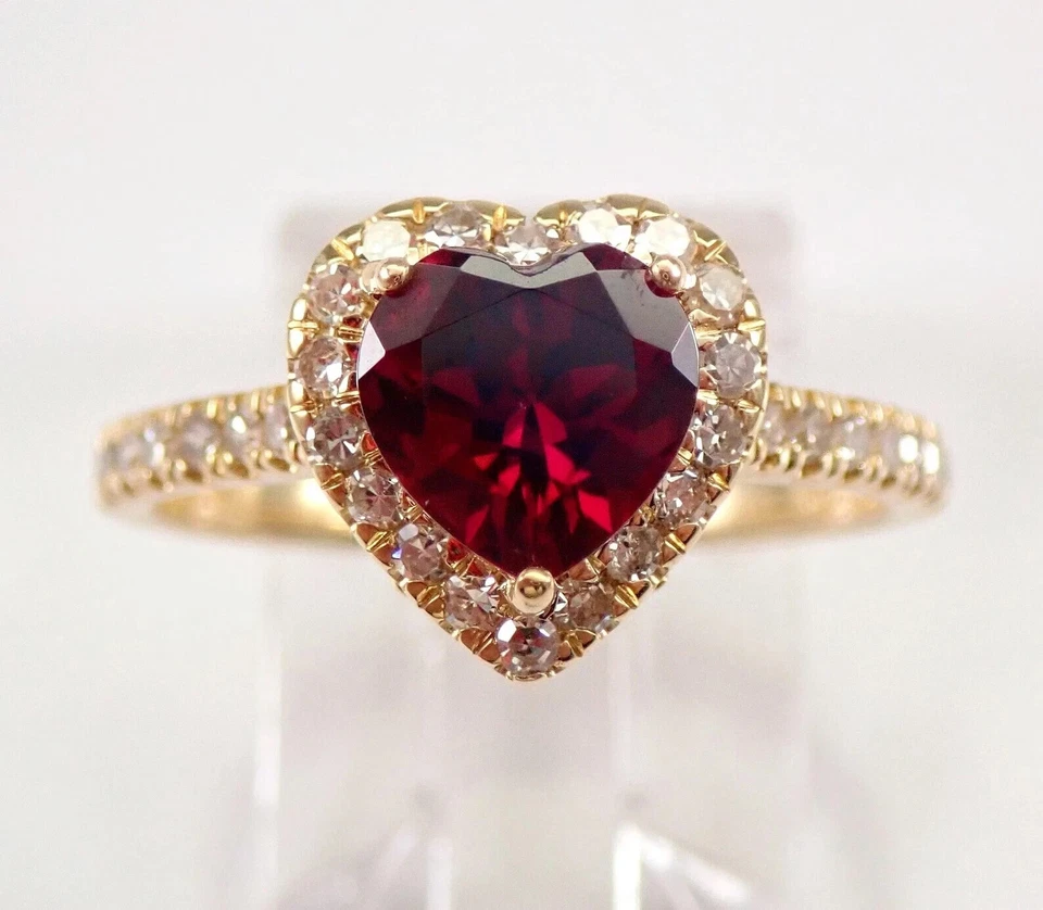 2.00Ct Heart Cut Red Ruby Lab Created Diamond 14K Yellow Gold FN Engagement Ring - Image 2 of 4