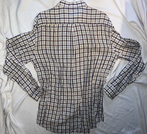 VTG Carroll & Co Linen Button Down Navy/Beige/Rust/French Blue Check Textured L - Picture 8 of 15