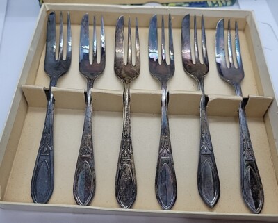 B. G. Ltd EPNS Sheffield England Set Mit 6 Gabel, Kuchen Teig 5 '', Original Box
