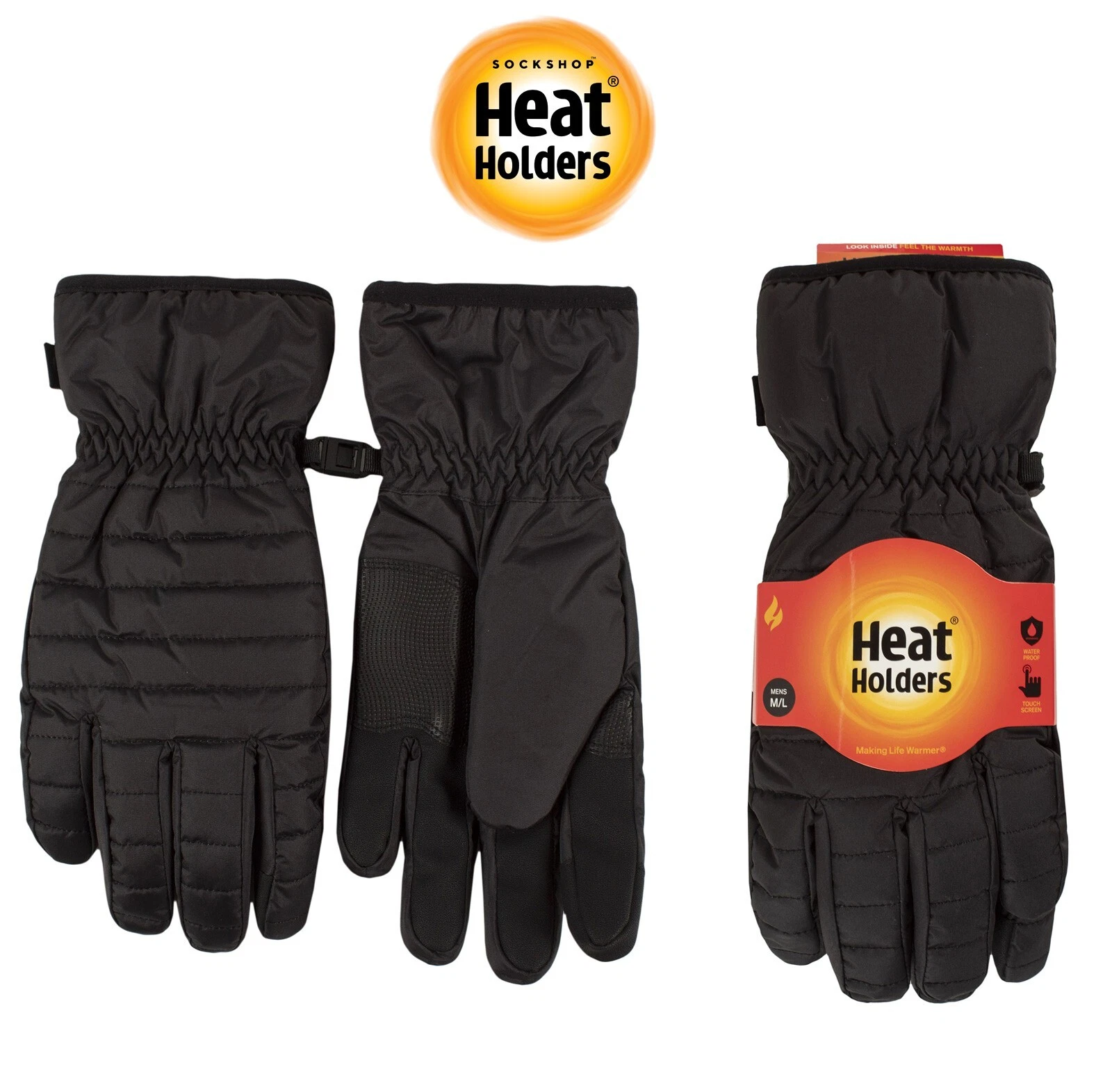 Men's Heat Holders Gunnison Quilted Gloves Black Thermal Waterproof Touchscreen