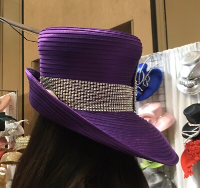 Wow! NEW CHARM NY Purple RHINESTONE HAT CHURCH  display picture 3
