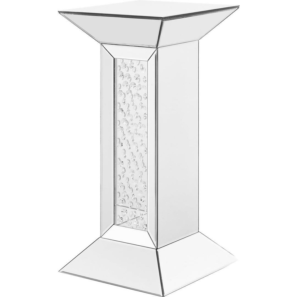 Mirrored Pedestal Table Embedded Crystals Accent Modern Living Dining ...