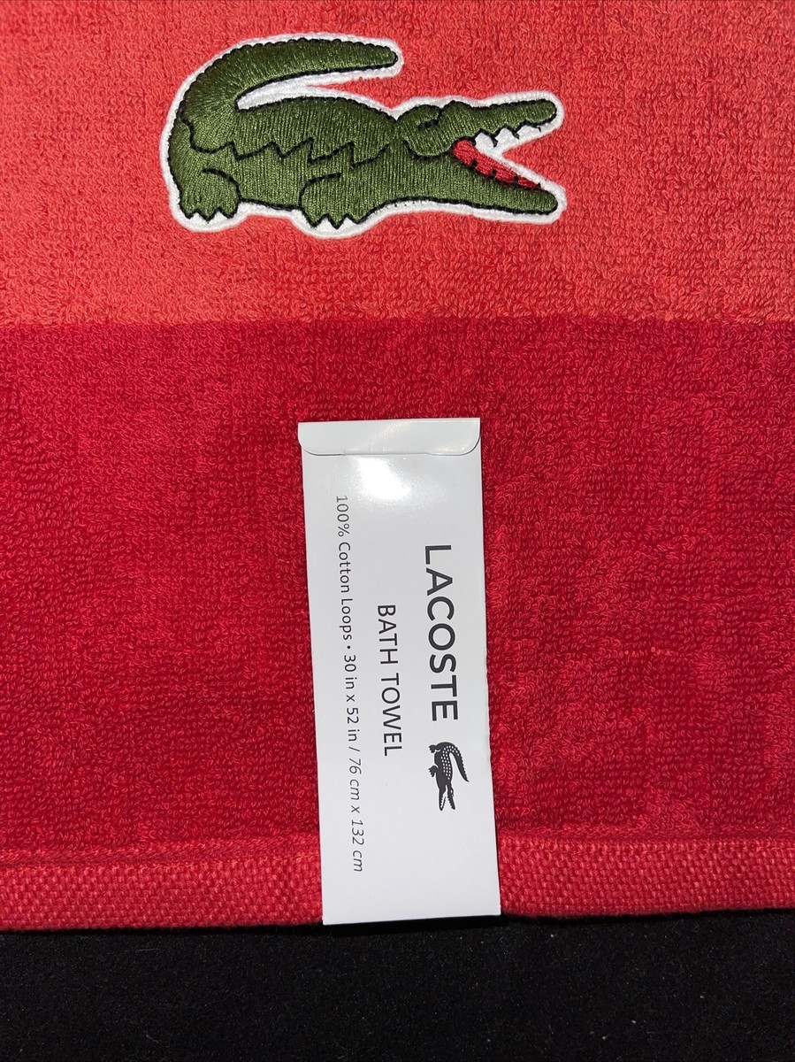 Lacoste Bath Towel 100% Cotton Loops Colorblocked Red