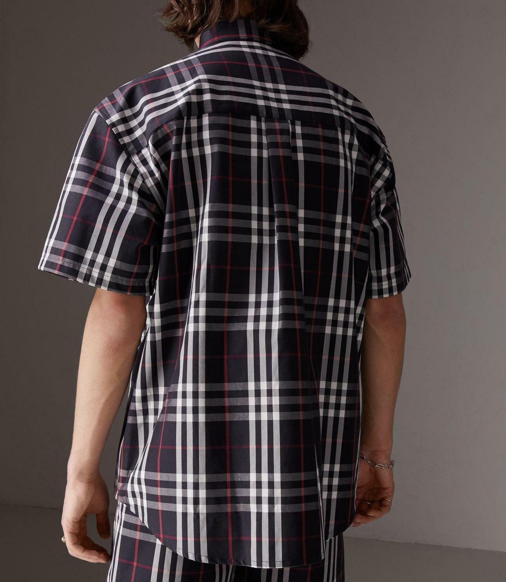 $495 BURBERRY X GOSHA RUBCHINSKIY NAVY COTTON CHECK LOGO $495 BURBERRY X GOSHA RUBCHINSKIY NAVY COTTON CHECK LOGO