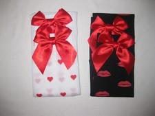 2pairs Kawaii over the knee socks w/red bows black lip print white heart print
