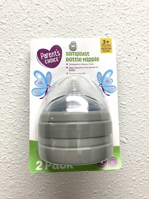 2-Pack PARENT S CHOICE Simplyst Baby Bottle Nipple 3+ Months Medium Flow