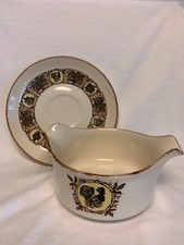 Vintage 70s Brown Gravy boat And Saucer Set With Rooster Country Farmhouse