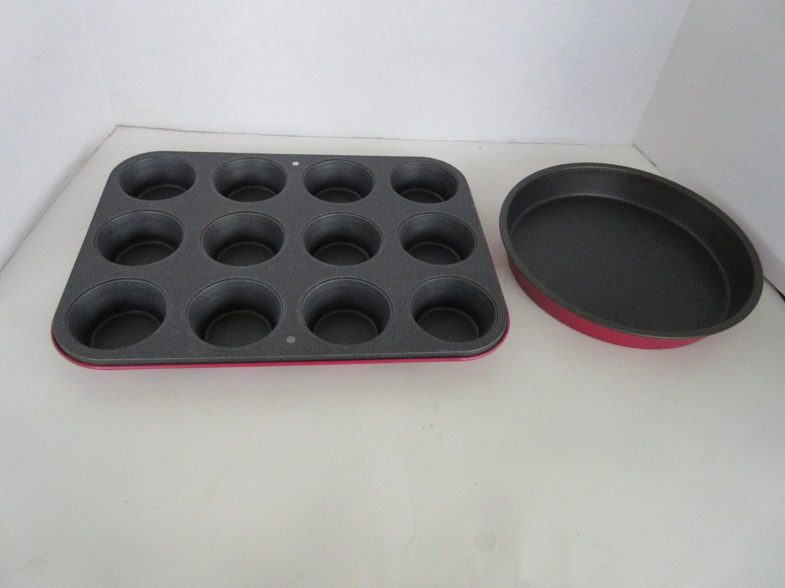 Cook's Essential Red Non-stick Muffin Pan & 9" Round Cake Pan