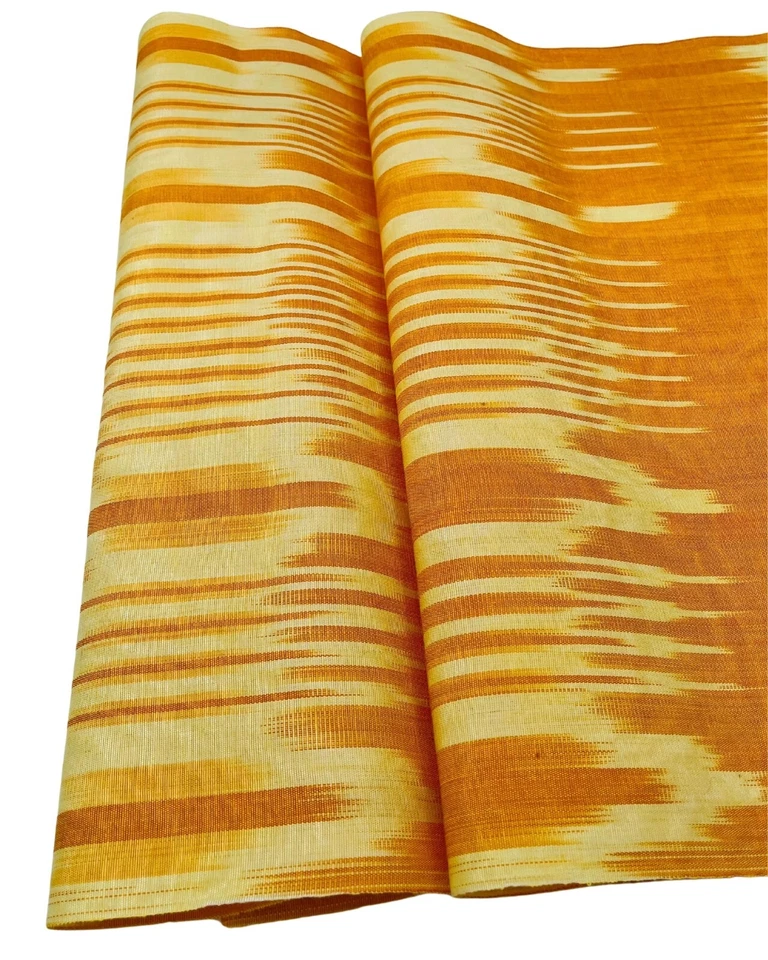Yellow Ikat Silk Moire Fabric By 2 Meters,  Watermark Patterned Shantung Fabric - Image 4 of 4