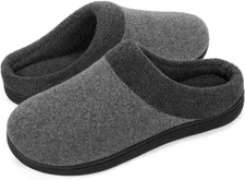 HomeIdeas Men's Woolen Fabric Memory Foam Anti-Slip House Slippers Gray SZ 13-14