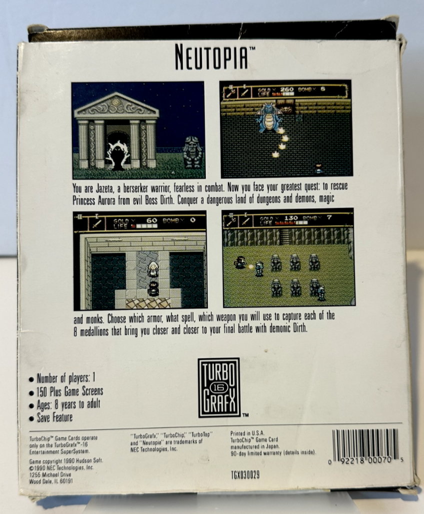 Neutopia TurboGrafx-16 1990 - NEC Hudson Soft RPG CIB TESTED