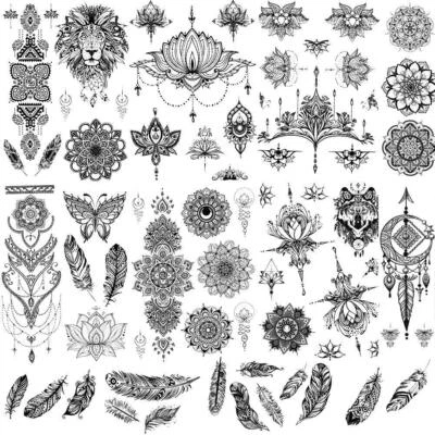RAINDAY 8 Sheets Black Temporary Tattoo Stickers Art Stickes For Adults Women Girls Lace
