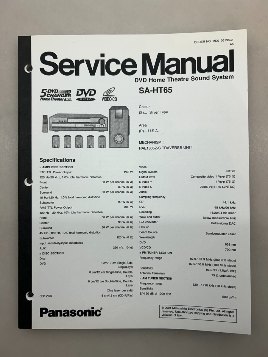 Panasonic SA-HT65 Original Service Manual Free Shipping | eBay