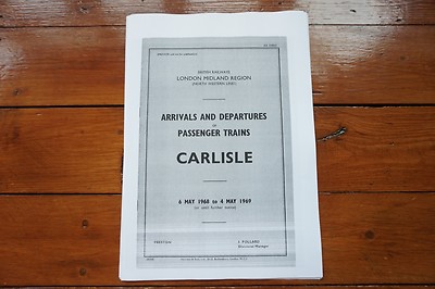 1968 Fascimilie Carlisle Ankunft & Abfahrt Eisenbahn Fahrplan  