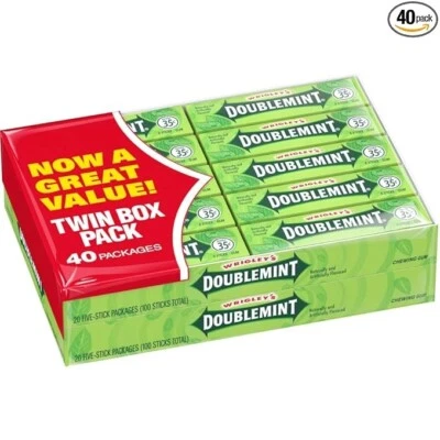 Paquete a granel de goma de mascar WRIGLEY'S DOUBLEMINT, 5 barras (paquete de 40) - Imagen 1 de 4