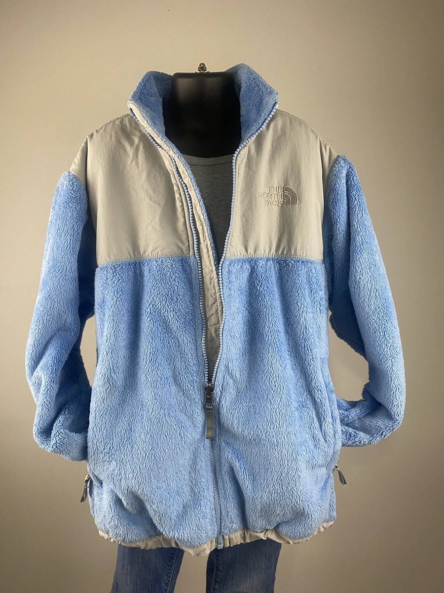 THE NORTH FACE Girls Grey And Blue Fuzzy Zip Up Fleece Jacket Size Large  14/16