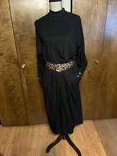 Connections Style 85070 Long Sleeve Black Dress Belted Pockets Buttons in Back