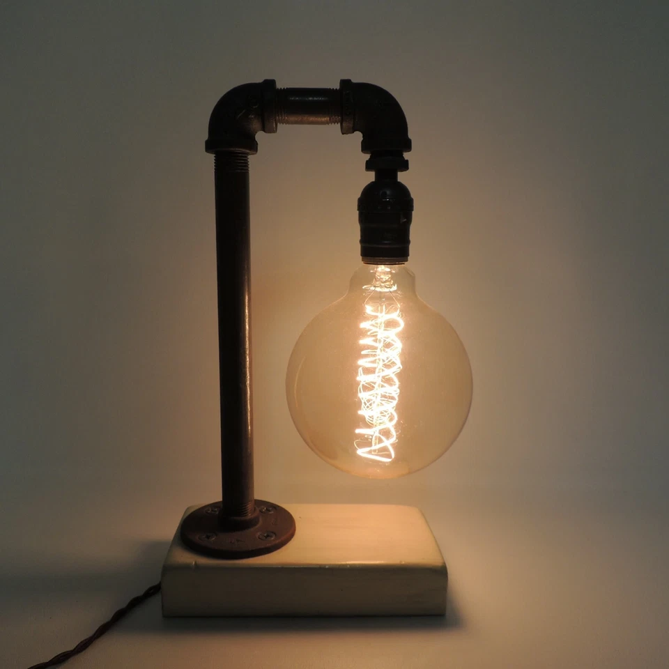 蒸汽朋克工业乡村烟斗爱迪生书桌梳妆台床边灯木质底座 — 第 2/4 张图片