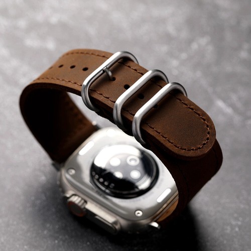 For Apple Watch Ultra 2 Series 9 8 7 6 Genuine Leather Watch Strap Handmade Band - Picture 9 of 18