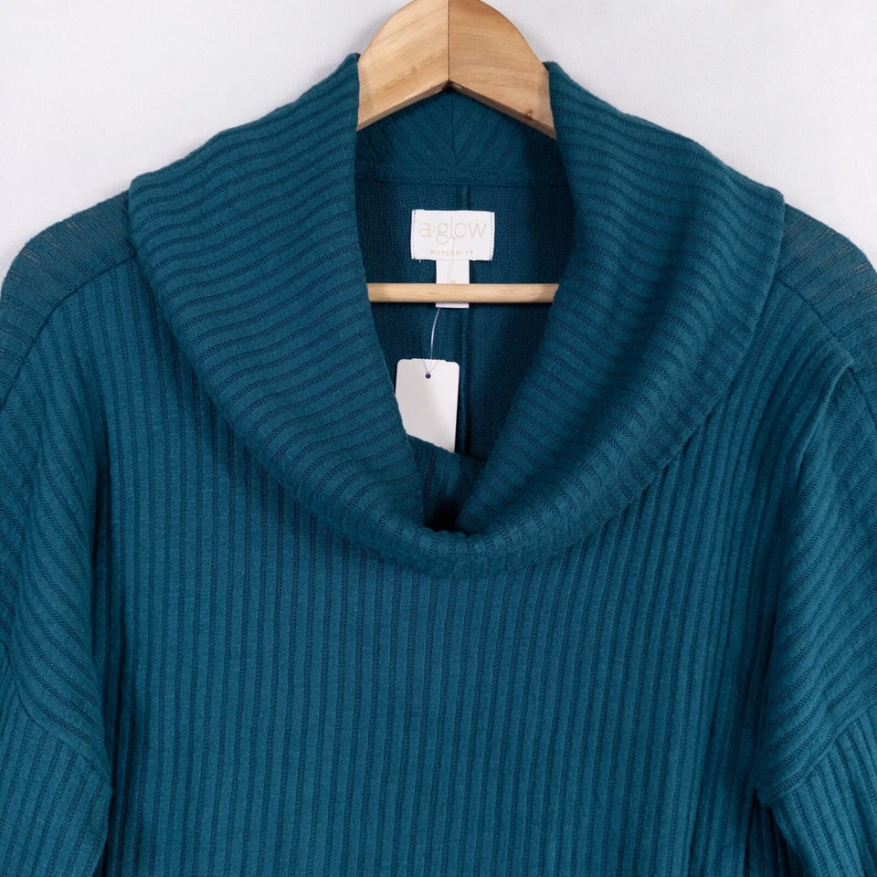 A:glow Maternity Top Sz Medium Teal Blue Rib Knit Crossover Front Soft Stretch - Image 2 of 4
