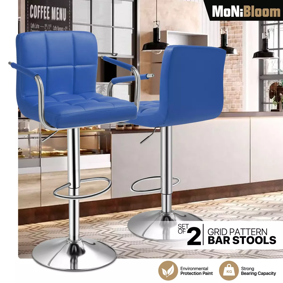 Blue leather sale counter height stools