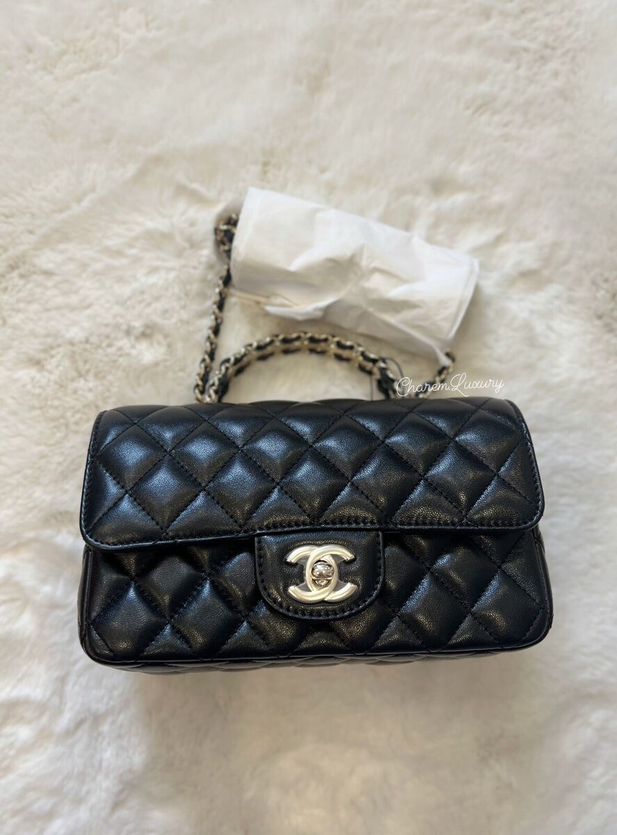 🖤NWT 23A CHANEL Black 🖤 Mini Rectangle Crystal Top Handle 🖤NWT 23A CHANEL Black 🖤 Mini Rectangle Crystal Top Handle