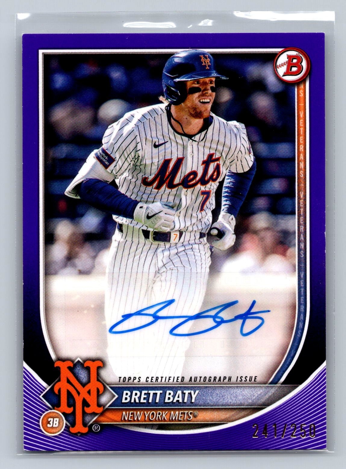 2025 Bowman -  Brett Baty #PRV-BB Autographs Purple /250 (AU)