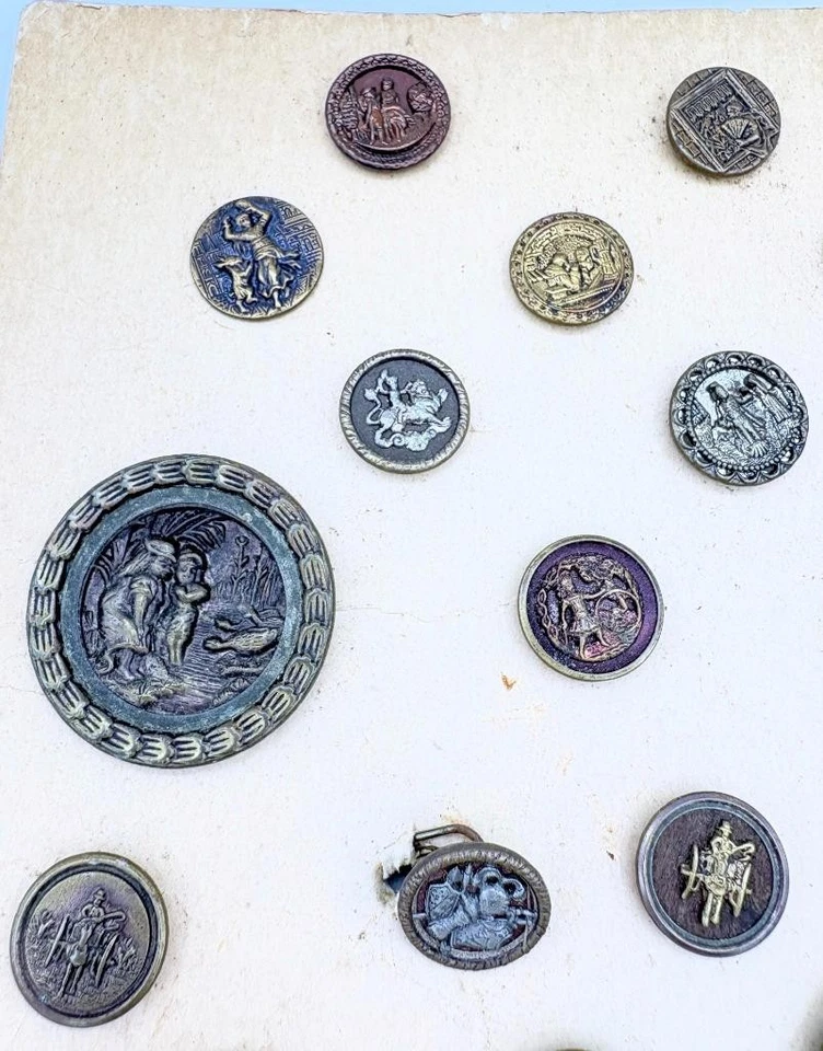 42 pc  Antique Victorian Picture Buttons Esmeralda Dancing Goat Kate Greenway - Image 3 of 4