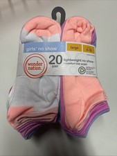 wonder nation girls no show ankle socks 20 pairs size large 4-10