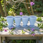 Jeanette Glass Cherry Blossom Delphite Blue Footed Juice Tumblers Set of 4 4.5"