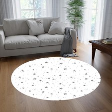 Round Washable Flannel Area Mat w/Gray Stars on Background-Soft,Durable Easy-Cle