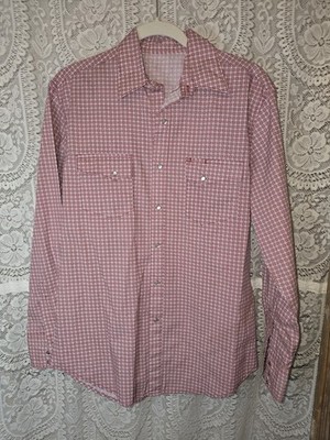 Wrangler Wrancher Mens Shirt L Red Geometric Pearl Snap Up