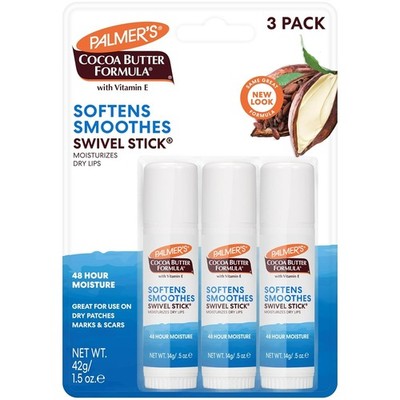 Cocoa Butter Swivel Stick 3 Pack Vitamin E Dry Skin Lip Balm Moisture