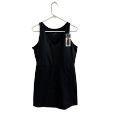 GapFit Active Tank Dress Black V-Neck Built-in Shorts Shelf Bra Pocket Large NWT
